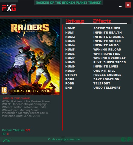 Raiders of The Broken Planet : Hades Betrayal (64Bits) Trainer +12